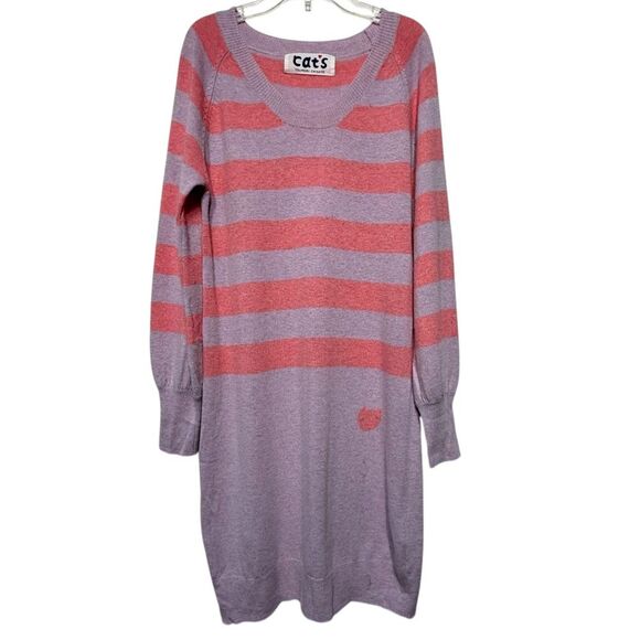 Cat's Tsumori Chisato Striped Cashmere and Angora Blend Long Sleeve Sweater Dres - Picture 4 of 12